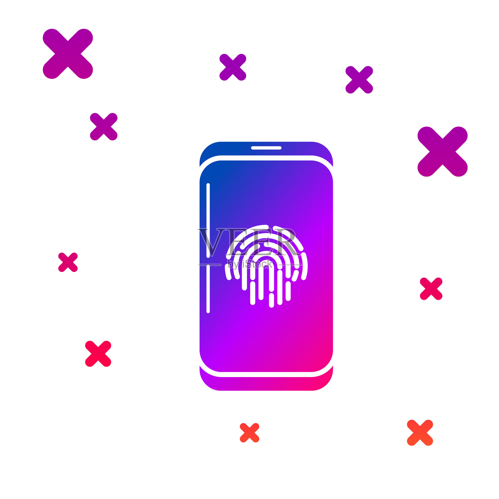 彩色智能手机与指纹扫描仪图标插画图片素材