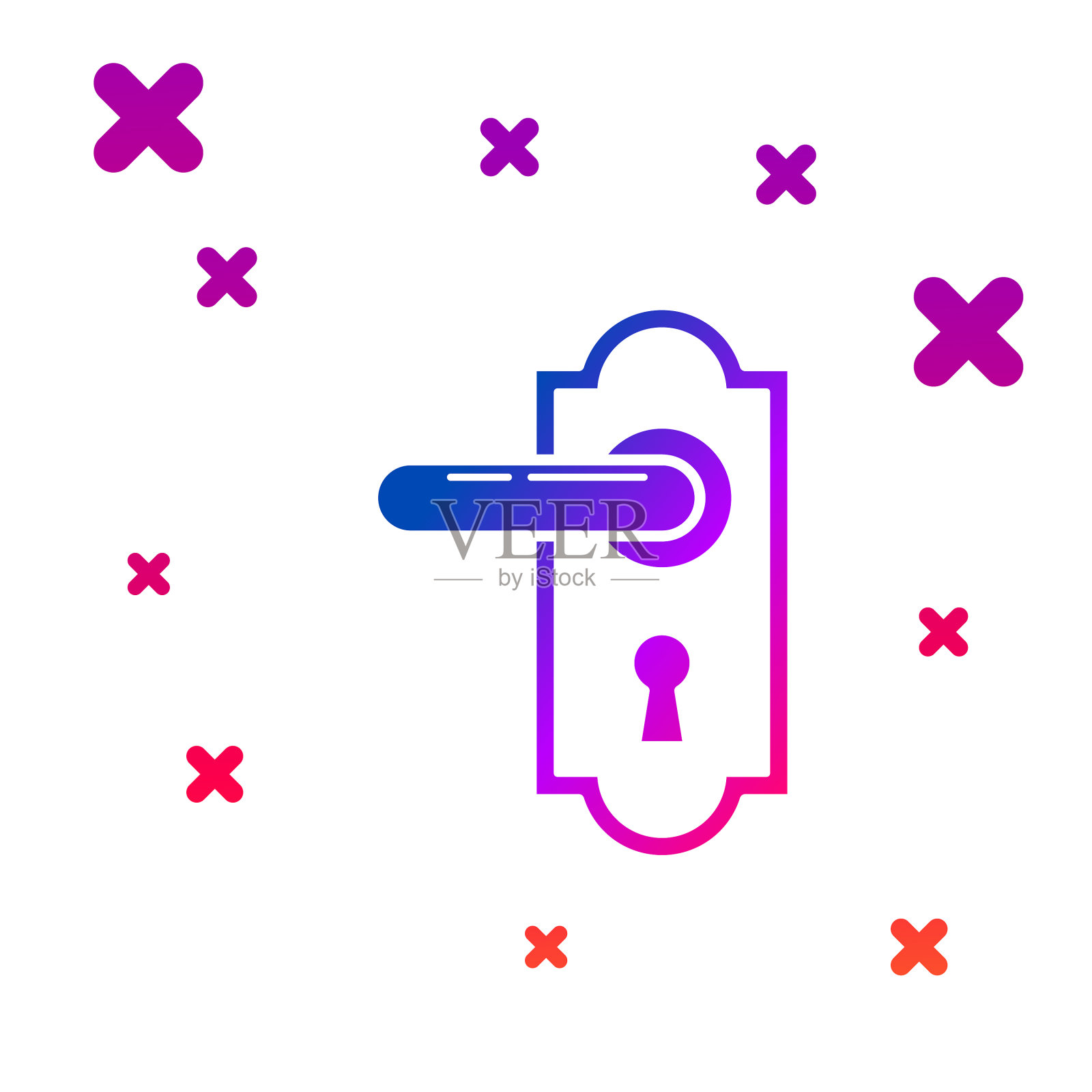 彩色门把手图标隔离在白色图标素材