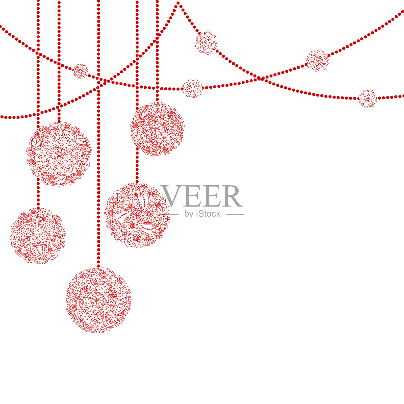 装饰圣诞贺卡与红色树球玩具设计元素图片