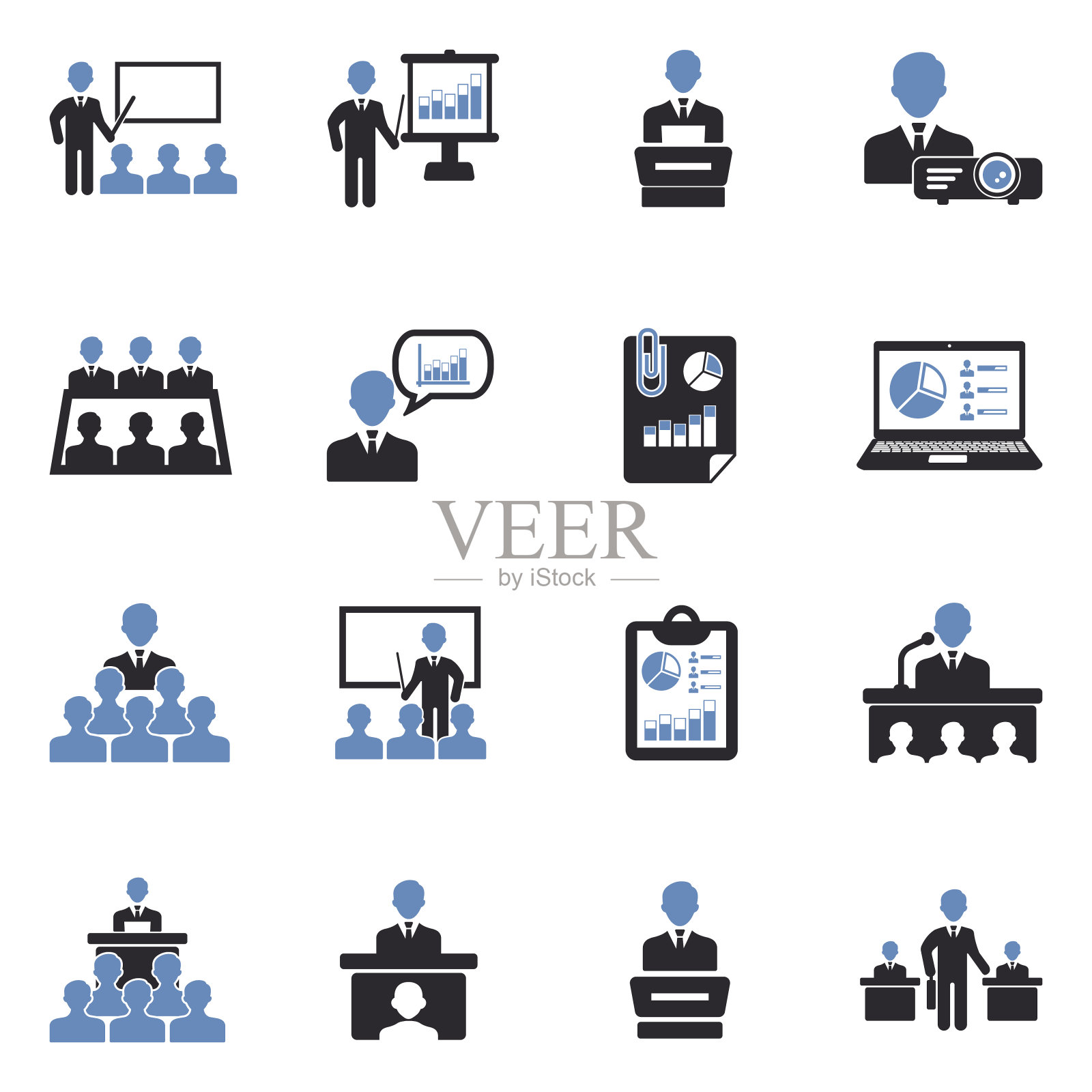 业务演示图标。双色调平面设计。矢量插图。图标素材