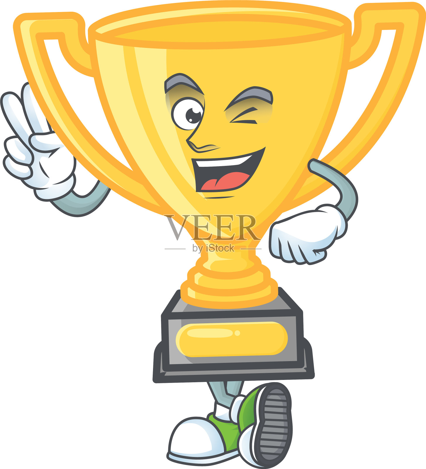 两指金奖杯作为胜利成就设计元素图片