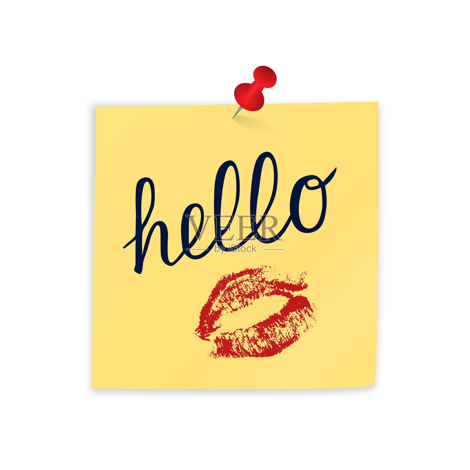 书法手写体你好和红色唇膏插画图片素材