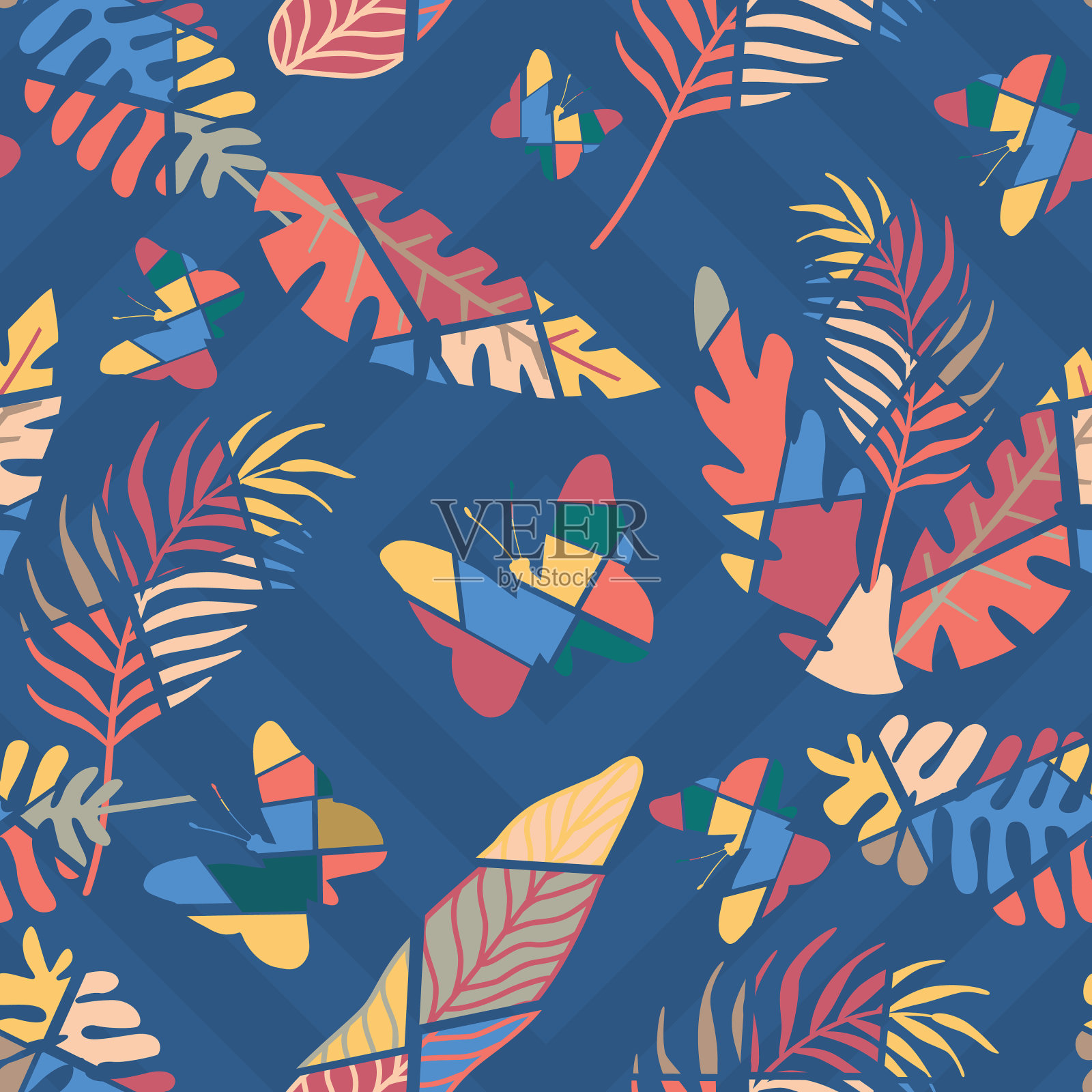 多色平切叶蝴蝶无缝插画图片素材