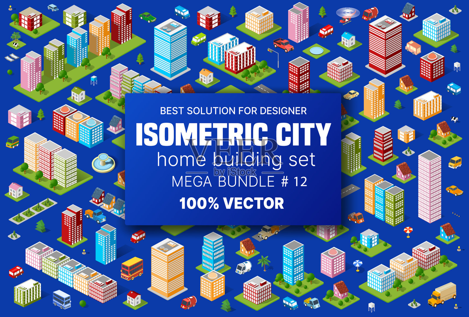 等距设置建筑房屋图标块图标素材