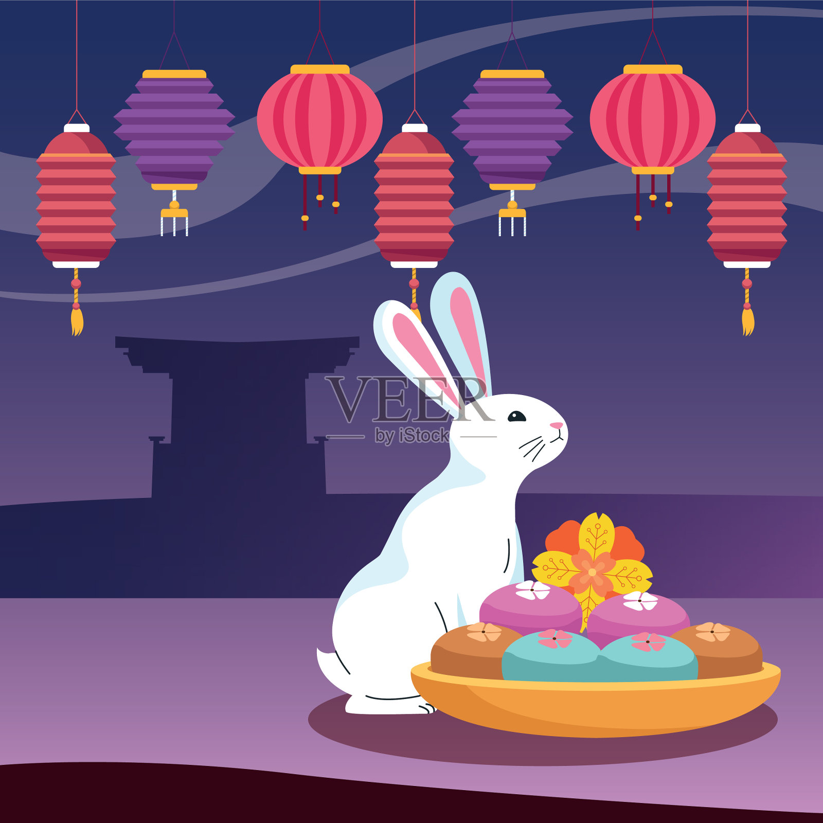 元宵兔中秋快乐插画图片素材