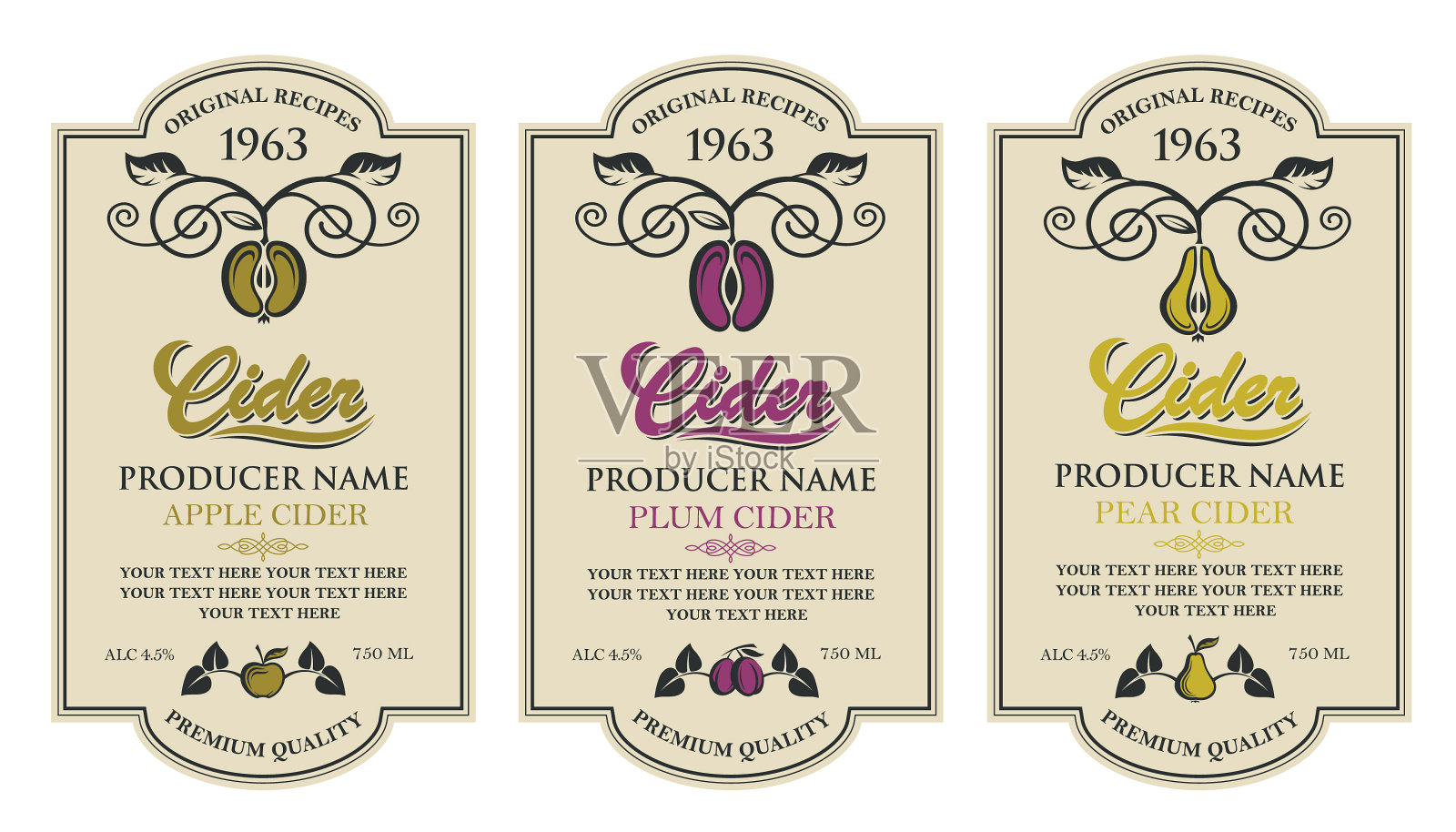 苹果酒标签设置插画图片素材