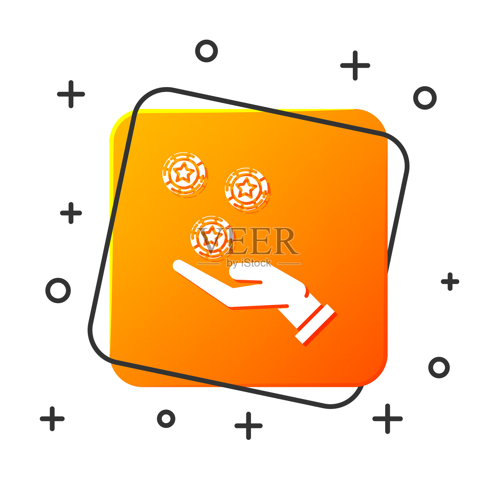 白色的手拿着赌场芯片图标孤立上插画图片素材