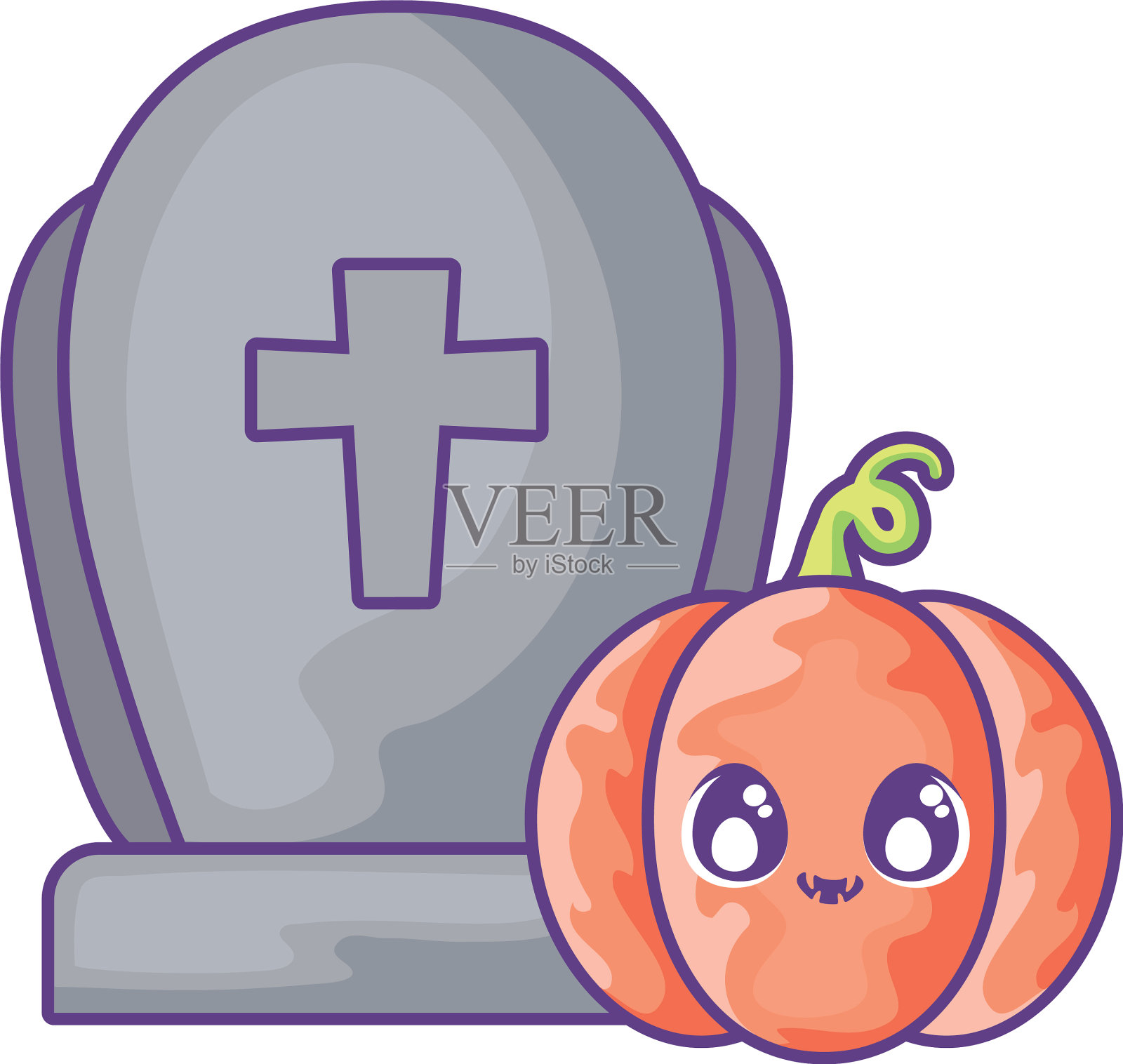 墓地墓碑与南瓜万圣节设计元素图片