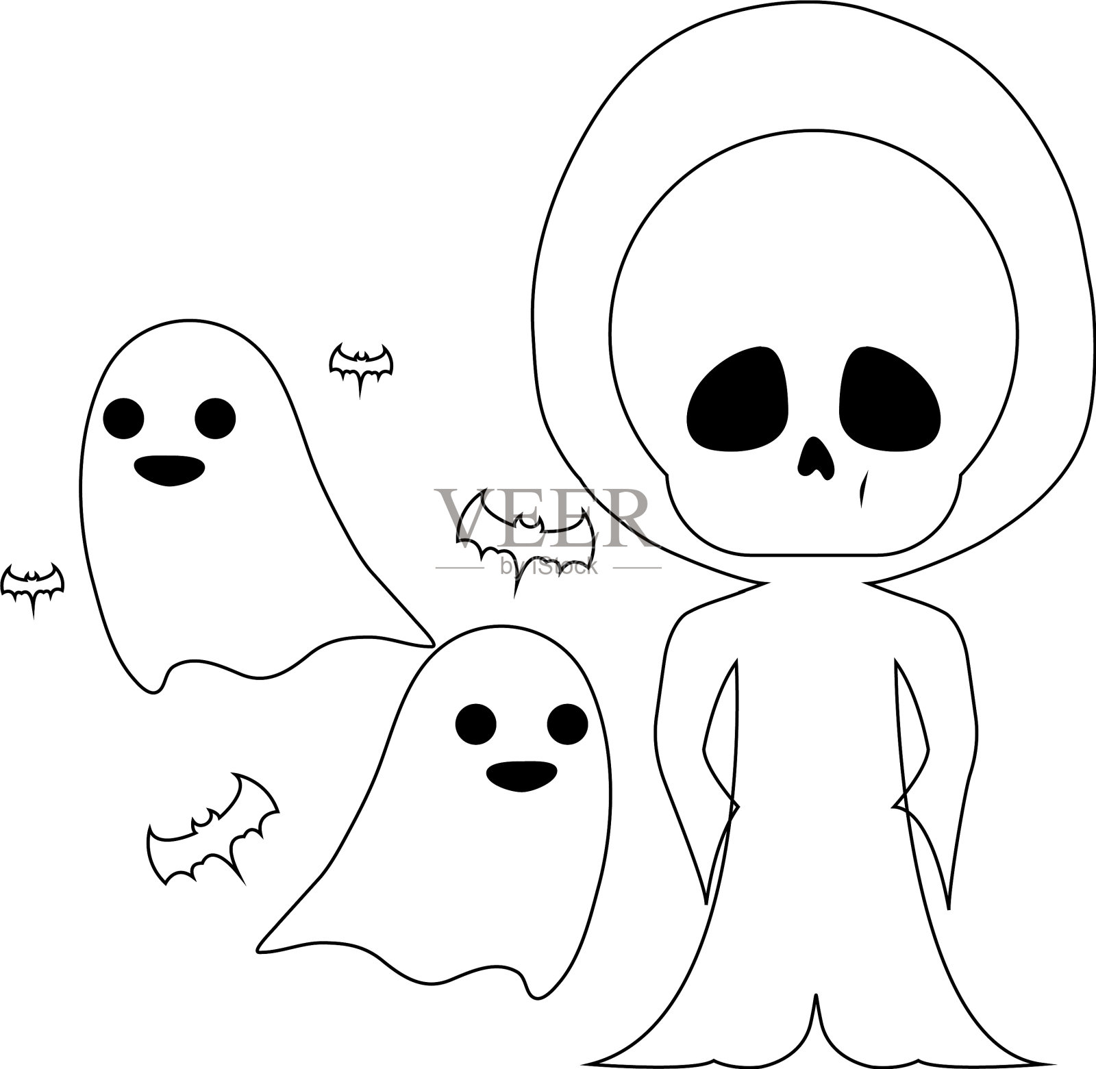 男孩伪装成骷髅与图标万圣节设计元素图片