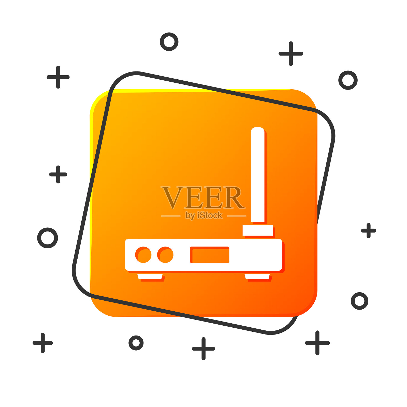 白色路由器和wi-fi信号符号图标隔离插画图片素材