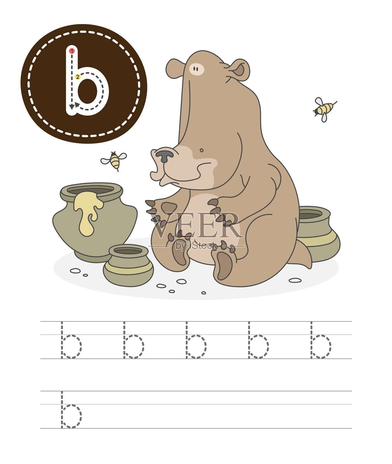 有趣的熊和字母b插画图片素材