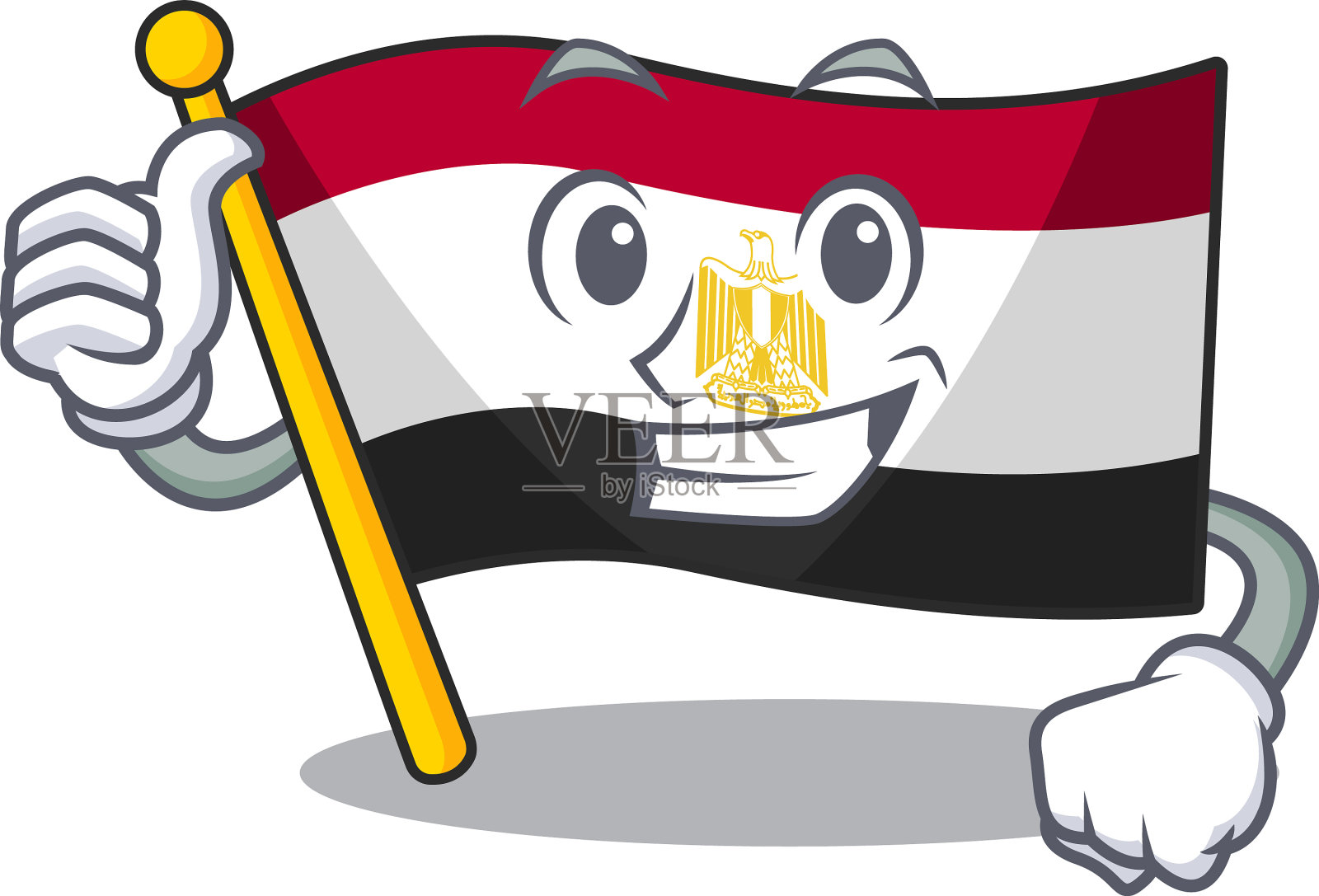 竖起大拇指，埃及国旗挂在卡通杆上设计元素图片