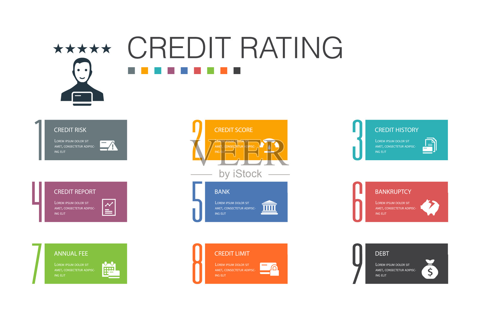 信用评级信息图10选项线概念插画图片素材