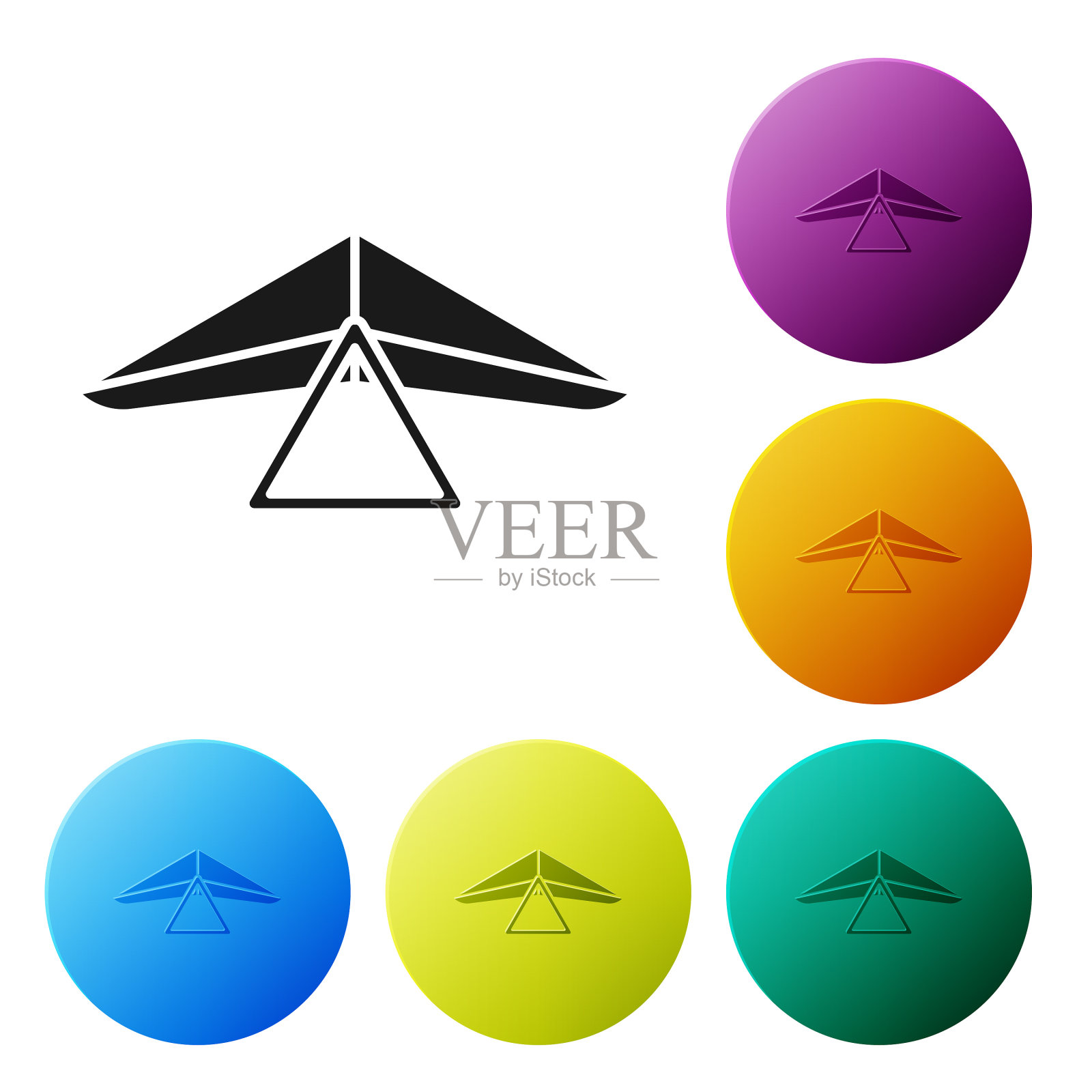 黑色悬挂滑翔机图标孤立在白色插画图片素材