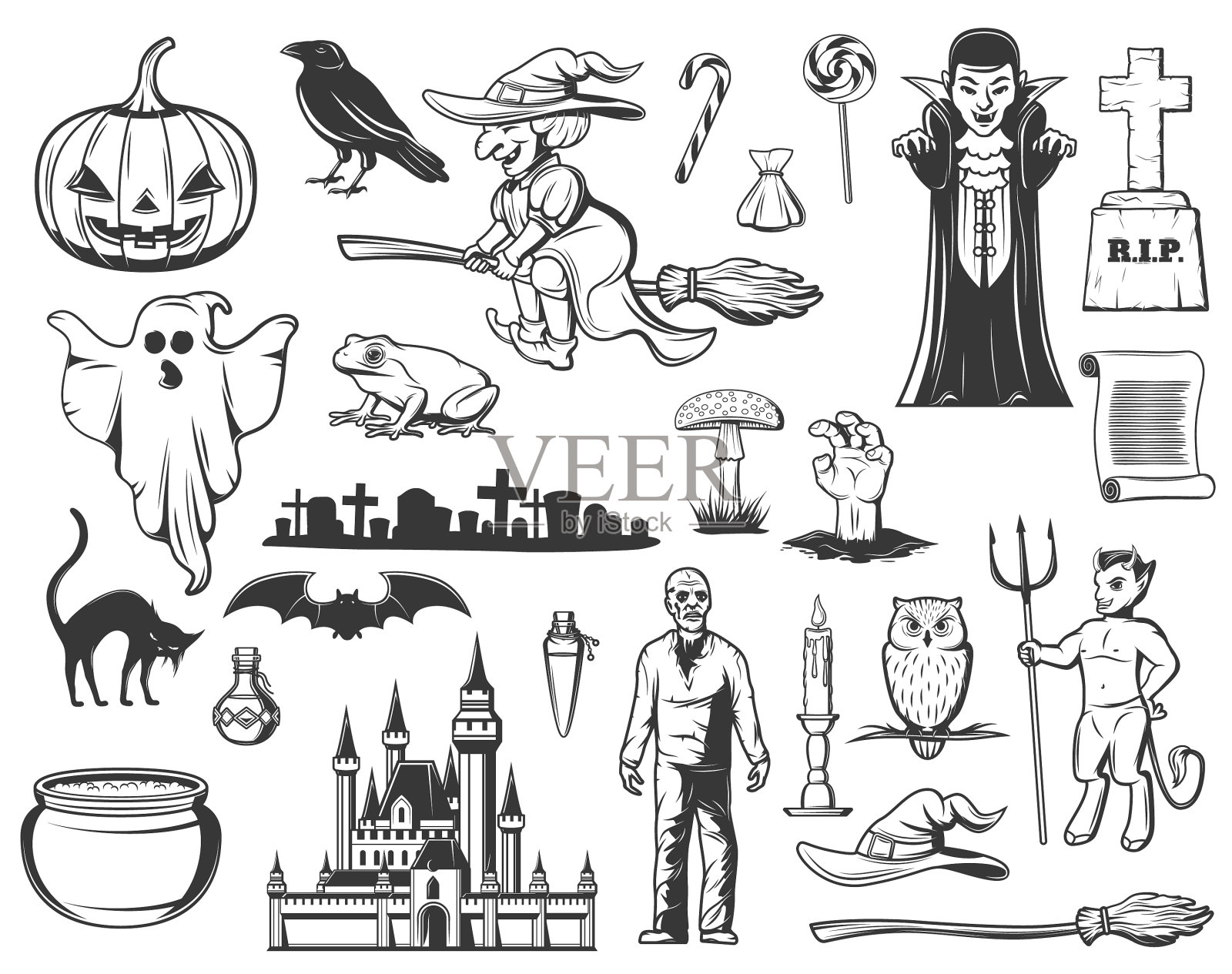 万圣节巫婆幽灵南瓜怪物图标插画图片素材