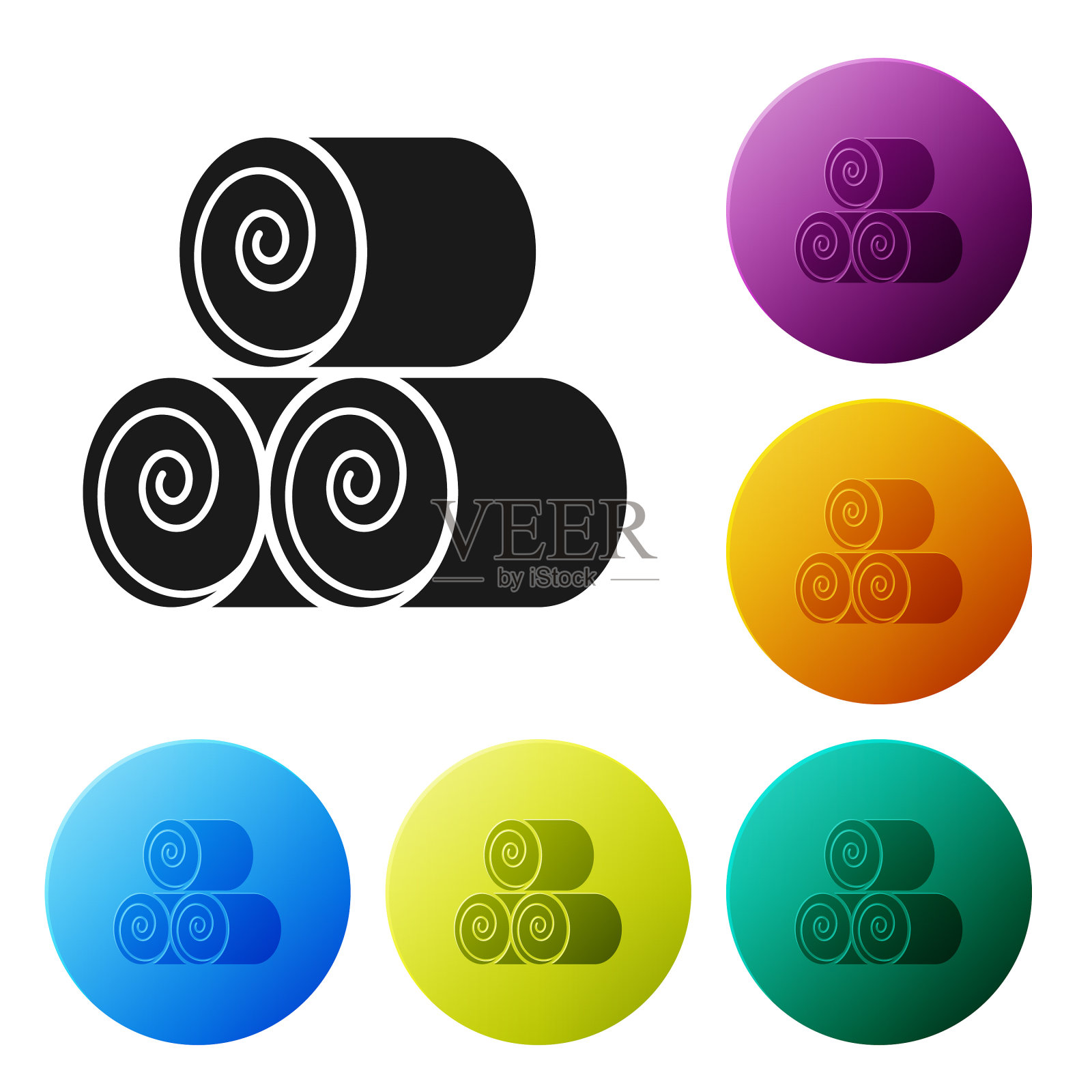 黑色滚动干草图标孤立在白色图标素材