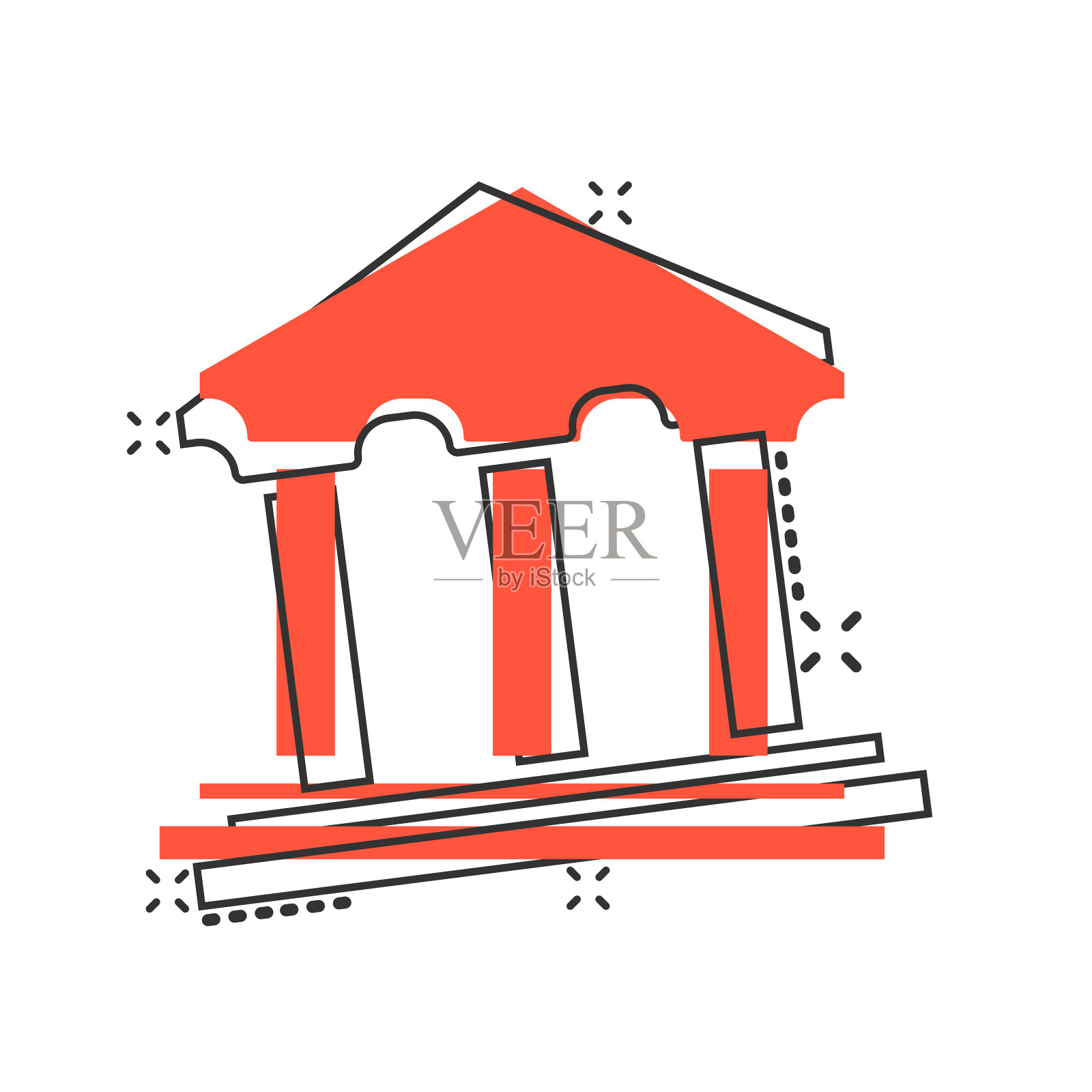 银行大楼在漫画风格的政府图标设计元素图片