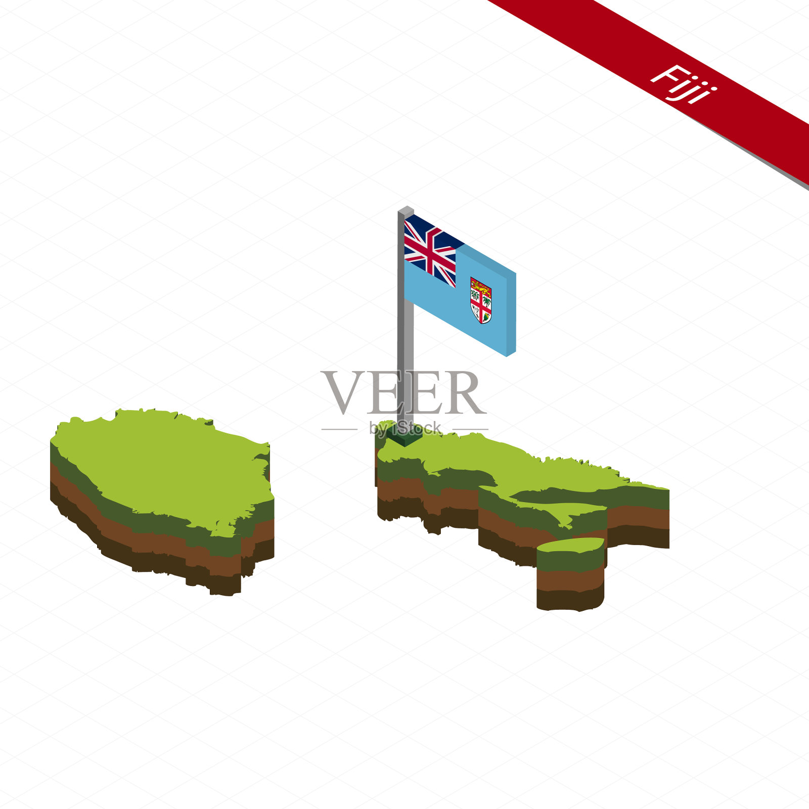 斐济等距地图和旗帜插画图片素材