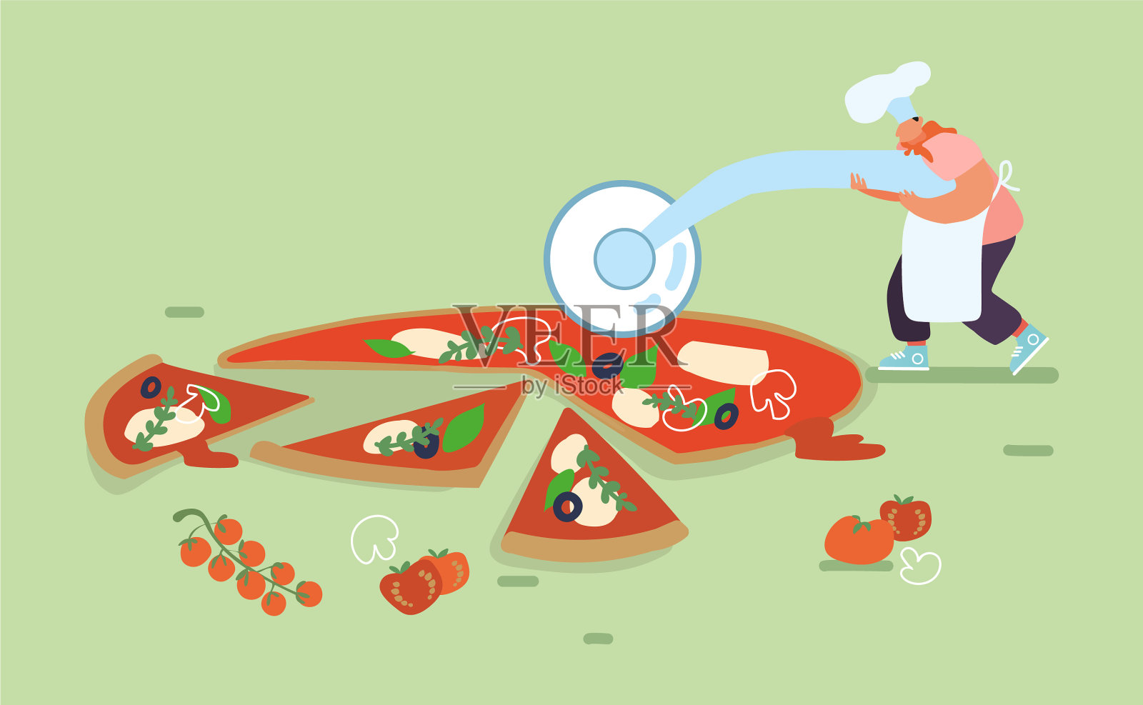 烤着吃着大披萨的男人插画图片素材