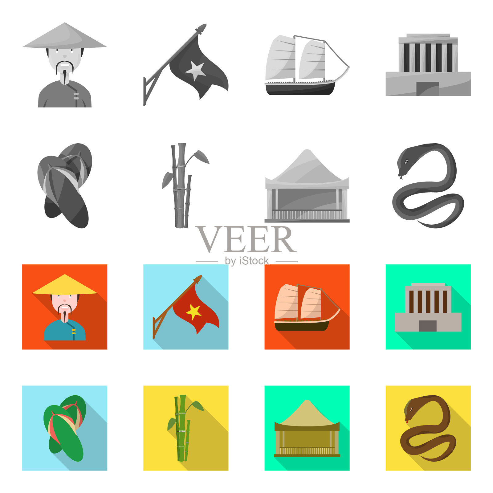 设计越南和传统图标集图标素材