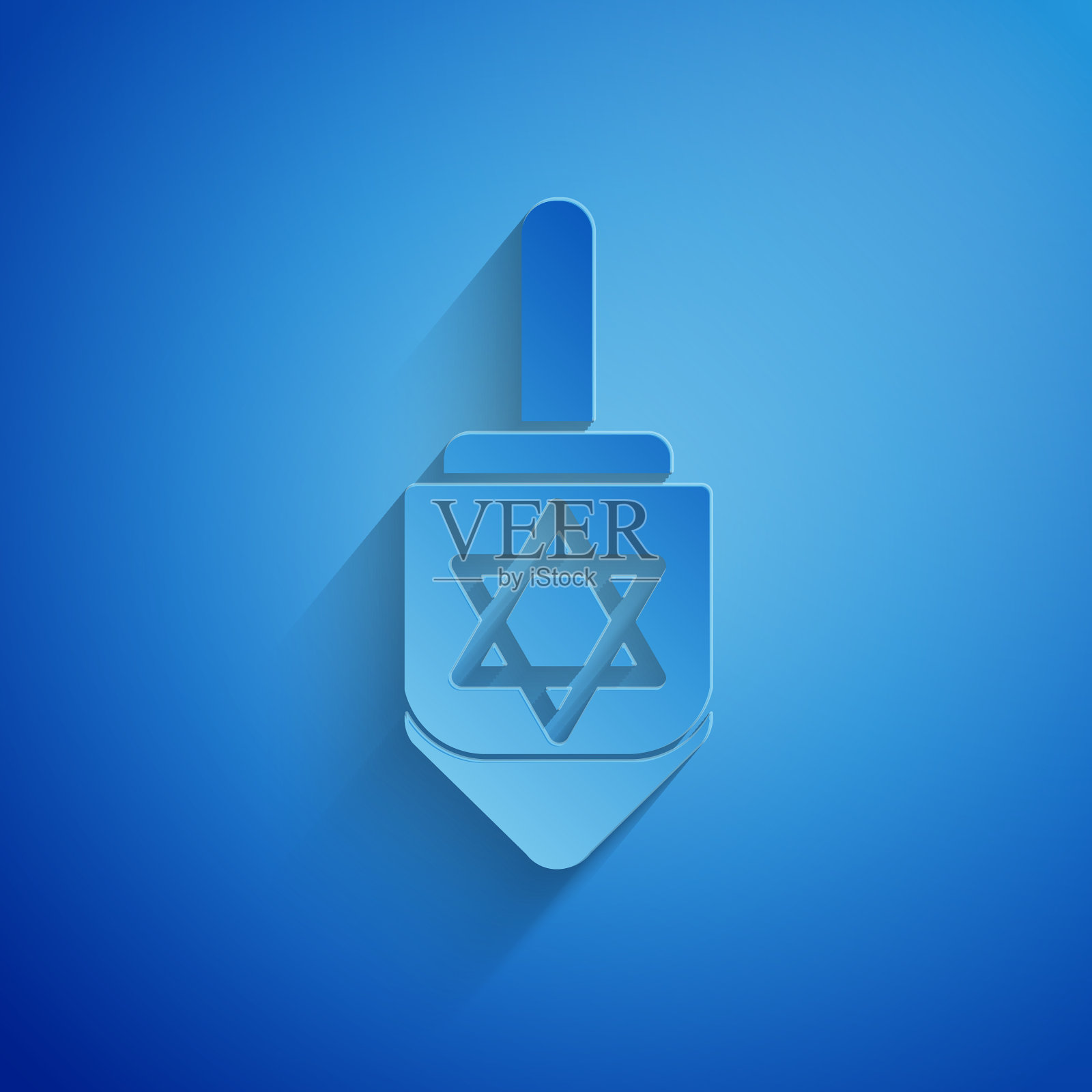 剪纸光明节dreidel图标孤立在蓝色插画图片素材