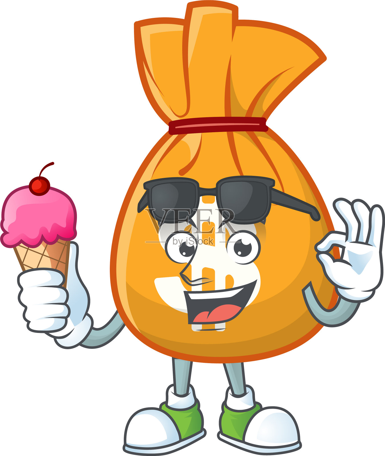 带吉祥物的冰淇淋卡通红包插画图片素材