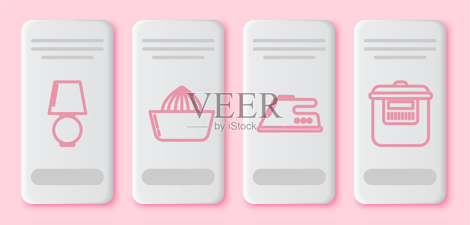 摆列台式台灯柑橘榨汁机插画图片素材