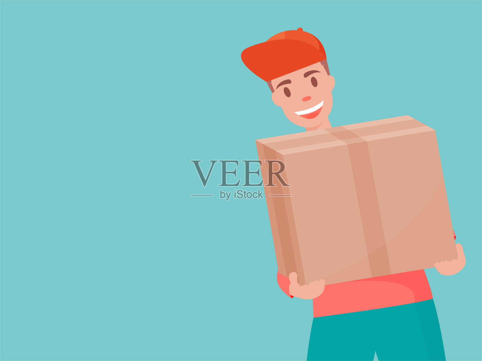 男人戴帽，撑箱。插画图片素材