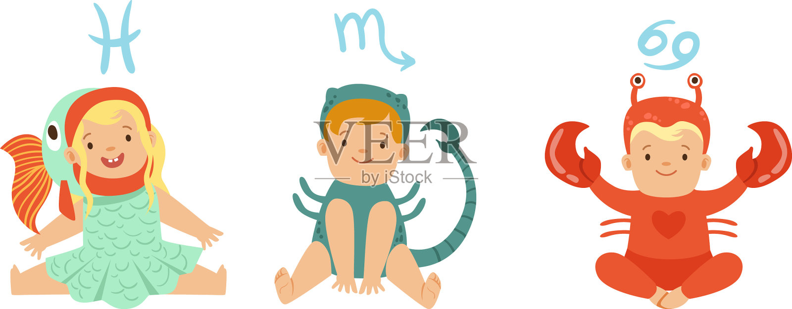 可爱的小孩穿着作为十二星座设置插画图片素材