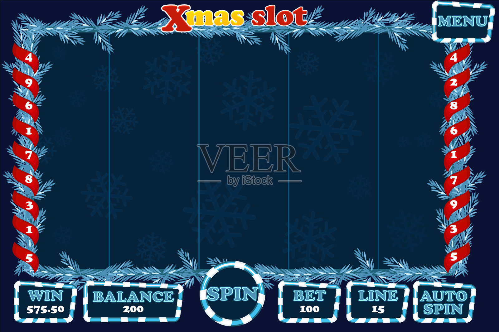 圣诞老虎机游戏UI界面和按钮进去插画图片素材