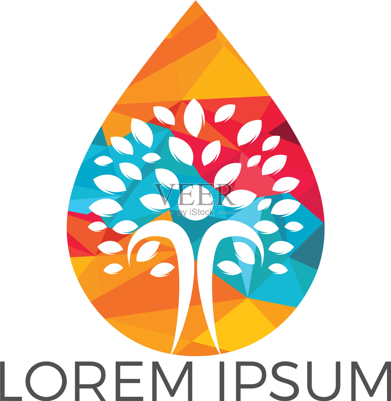 水滴与人类树的图标标志设计插画图片素材