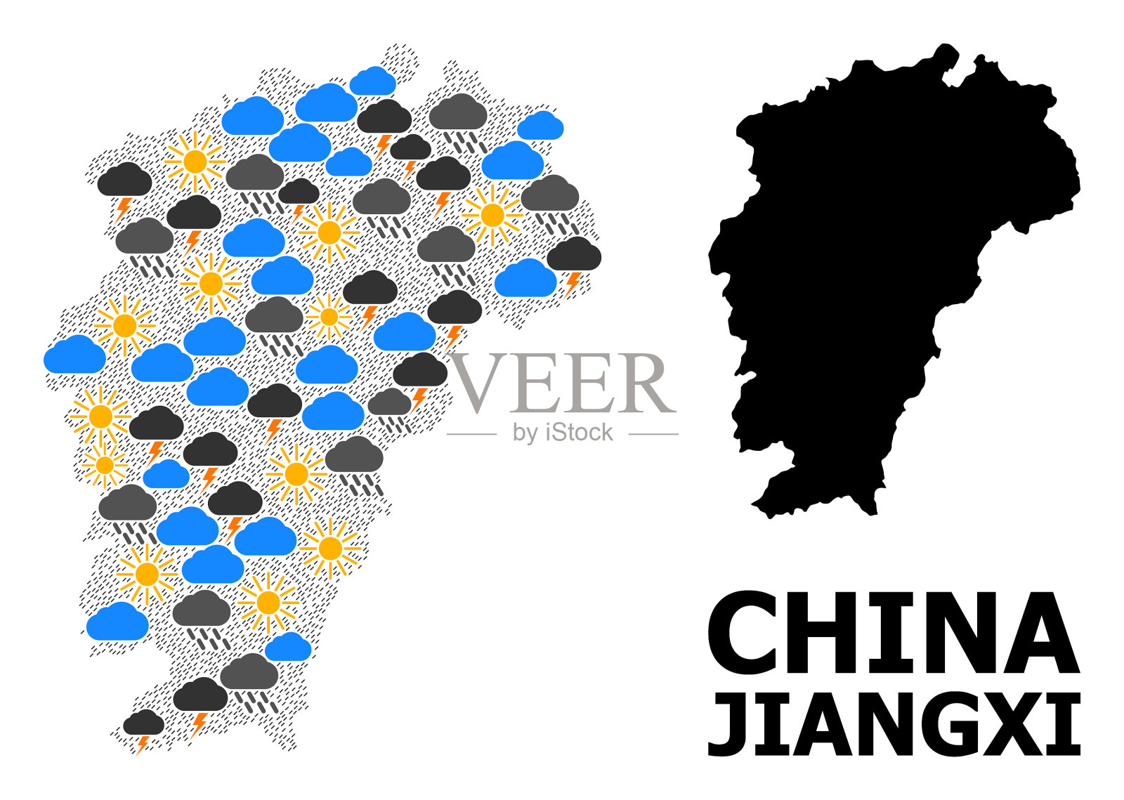 天气拼贴地图江西省插画图片素材