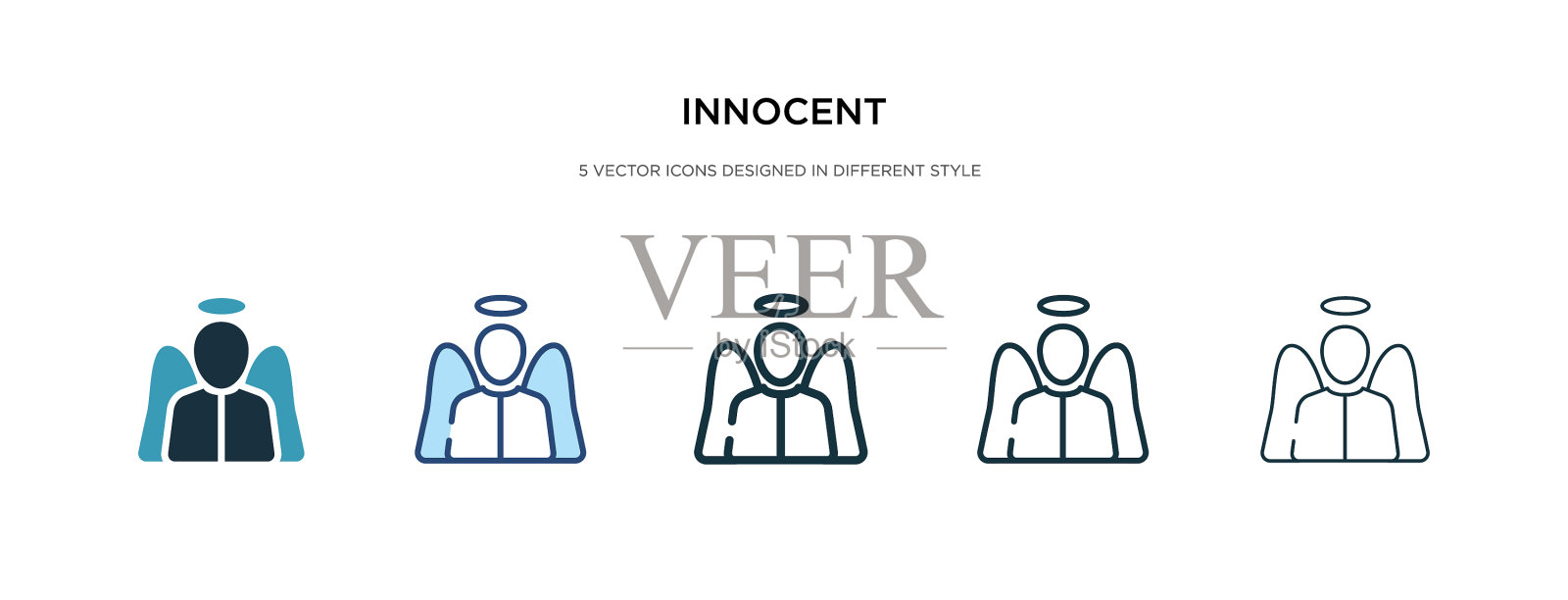 天真的图标在不同的风格，两种颜色和图标素材