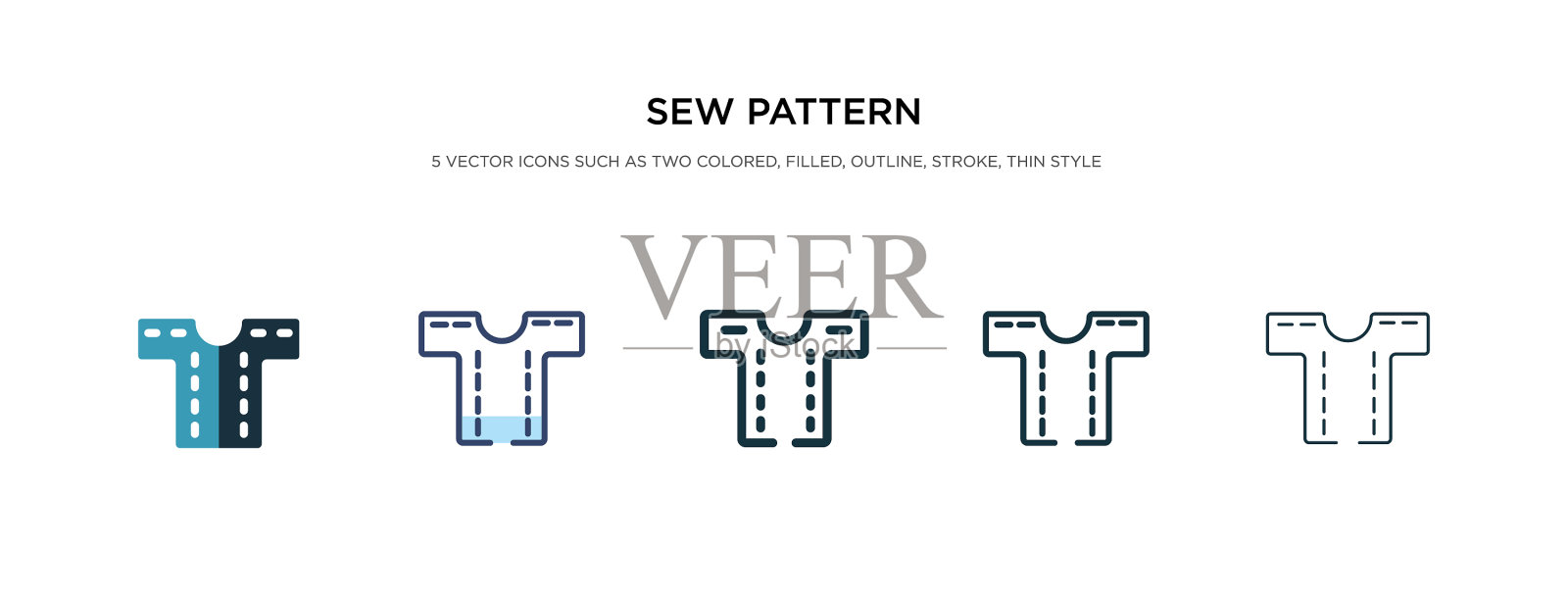 缝制图案图标在不同的风格两种颜色图标素材