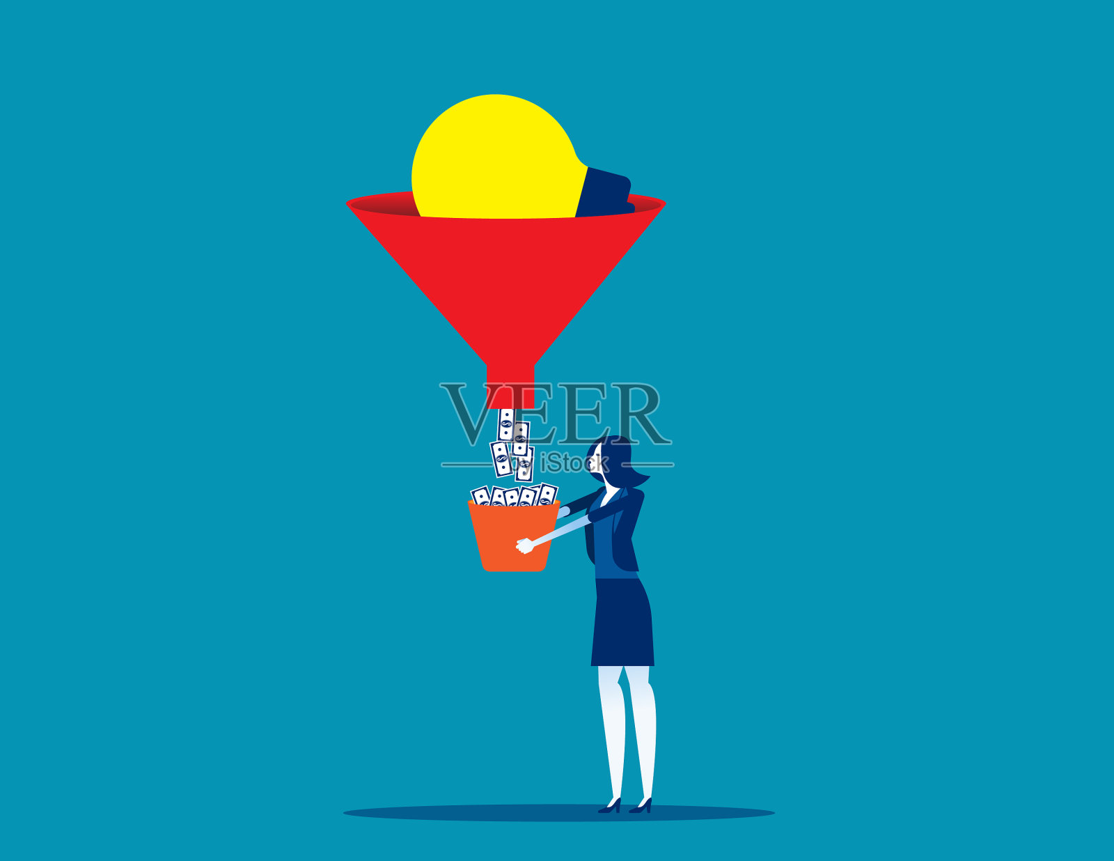 女商人把想法变成了美元的概念插画图片素材