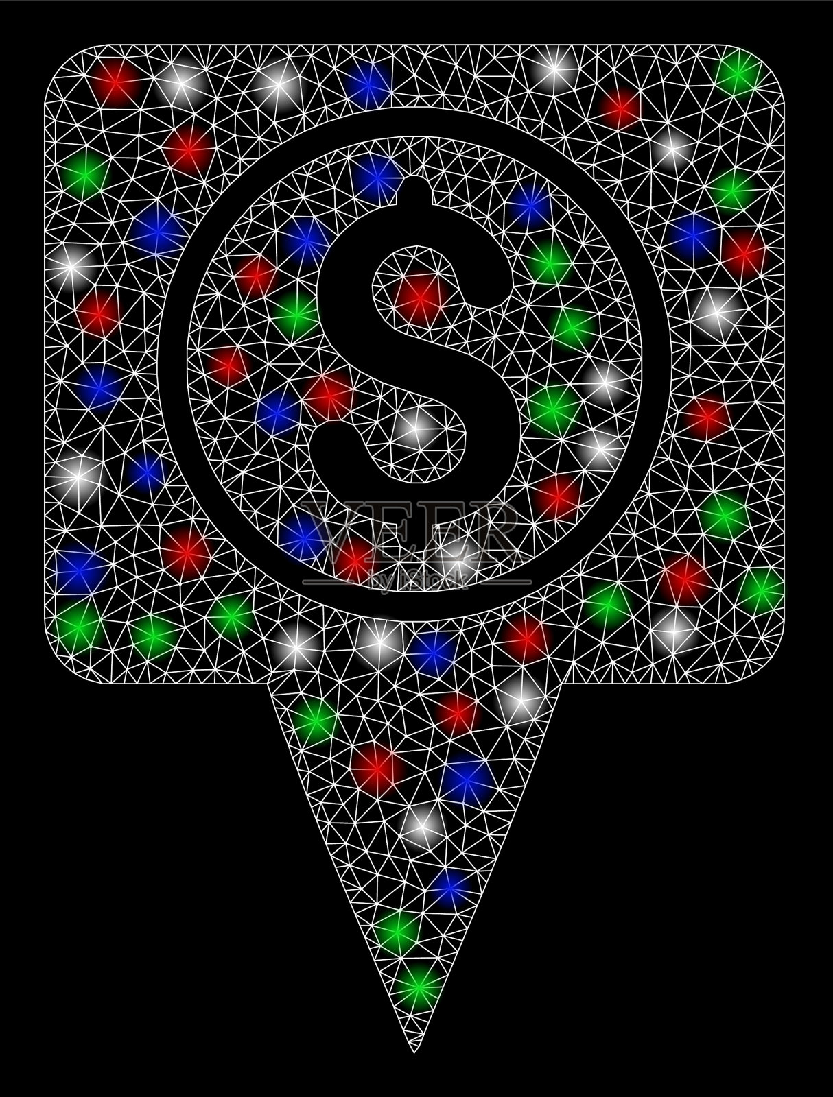 明亮的网格2d货币地图标记与光点插画图片素材