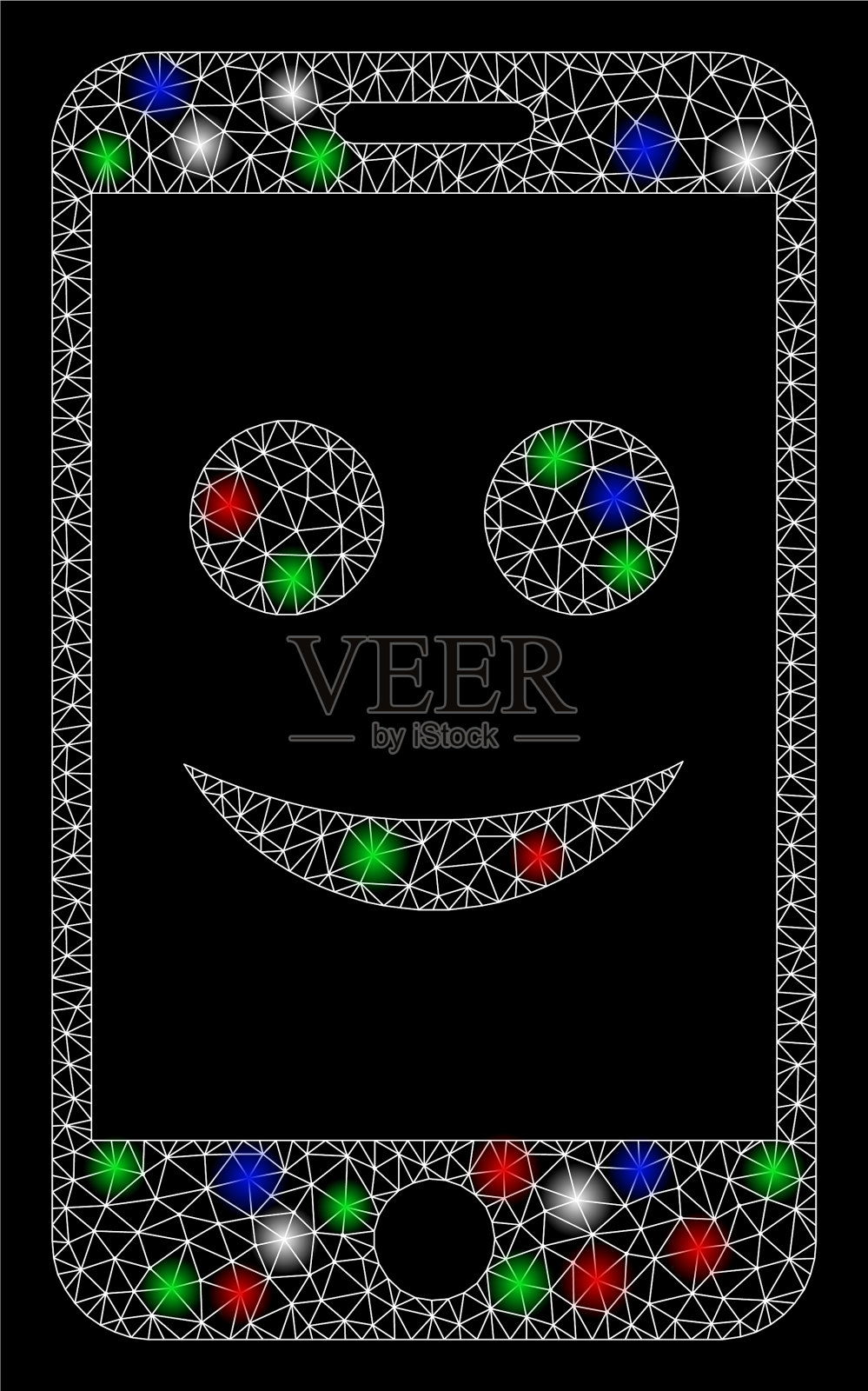 明亮的网线框快乐的智能手机与闪光插画图片素材