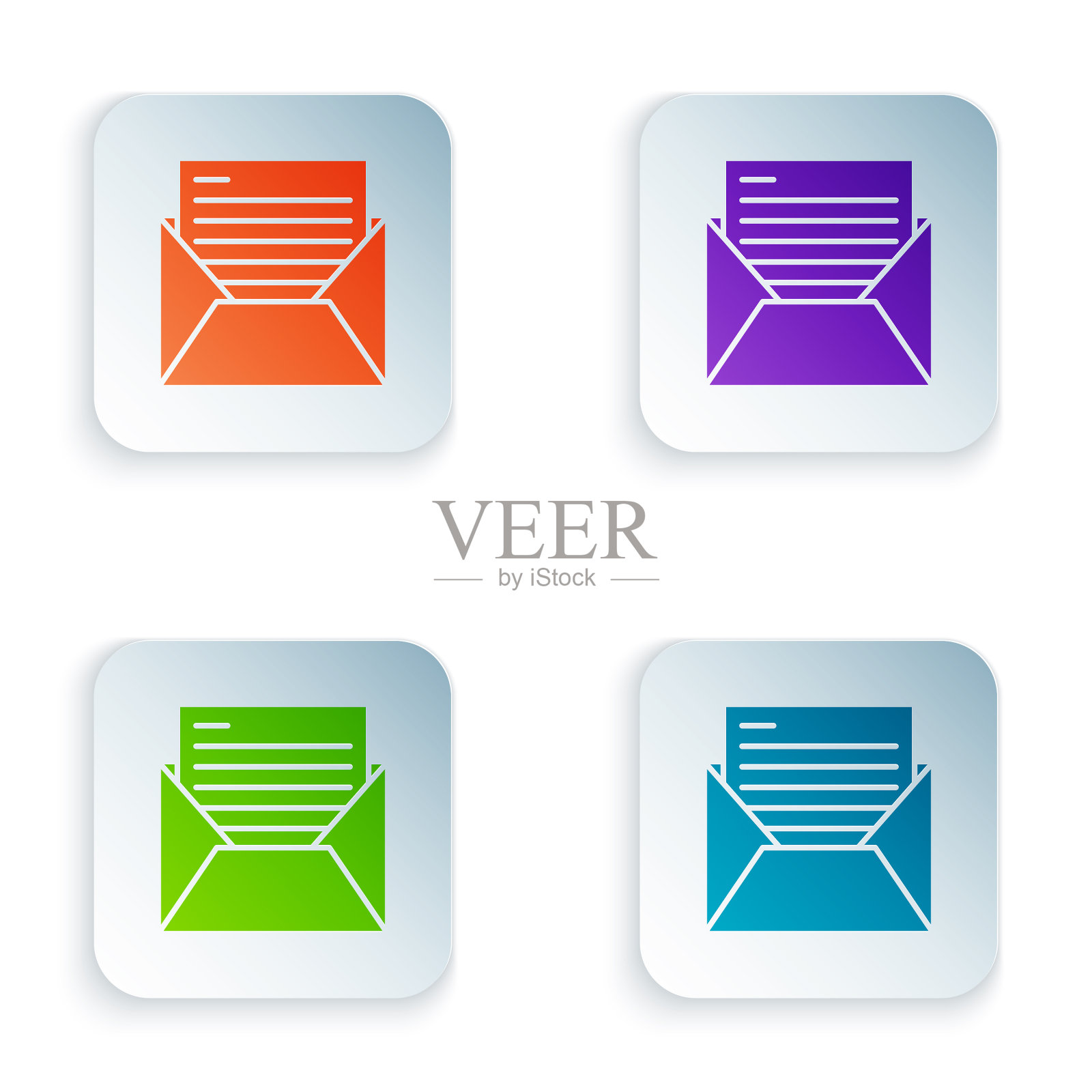 彩色邮件和电子邮件图标隔离在白色图标素材