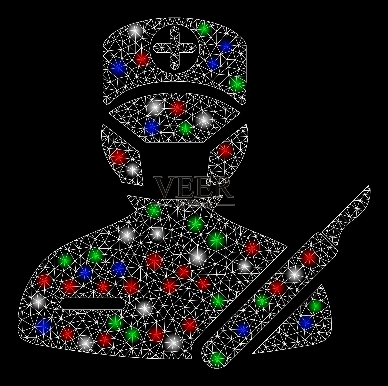 亮网钢丝架外科医生与光点插画图片素材