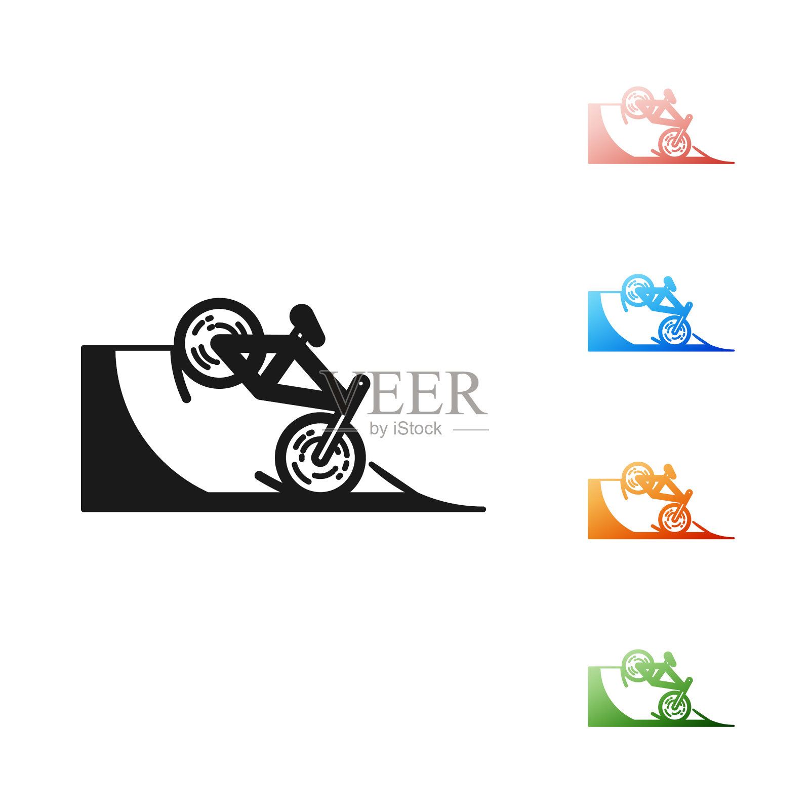 黑色自行车在街道匝道图标孤立上插画图片素材