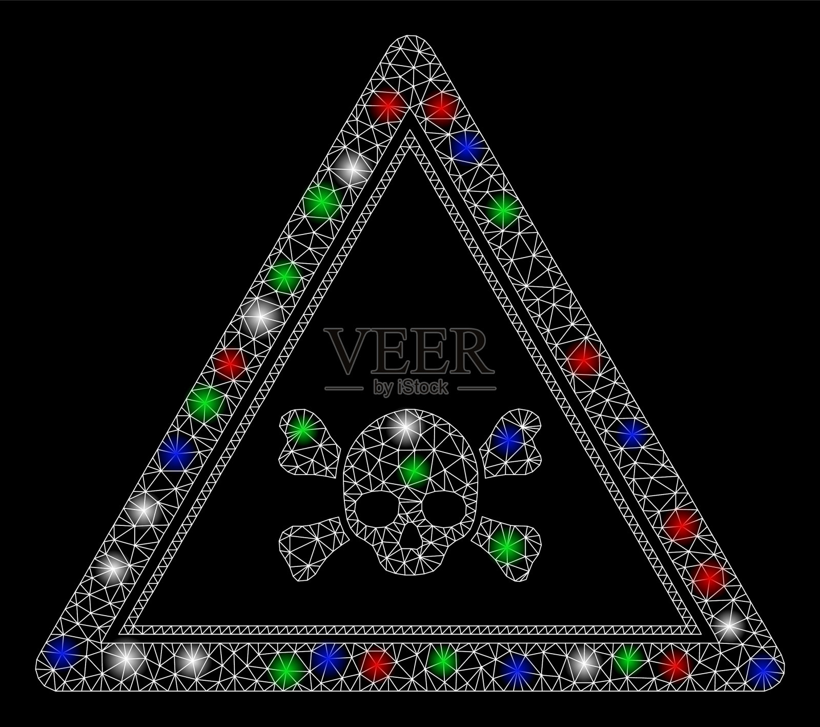 明亮的网格2d骷髅死亡三角形与耀斑插画图片素材