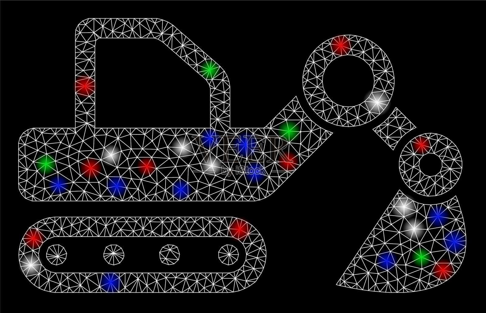 亮网线架挖掘机带光点插画图片素材