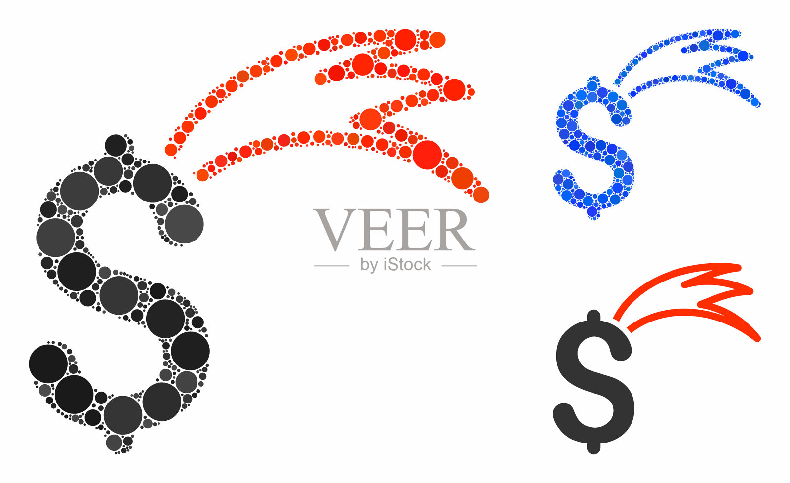 财富下跌美元构成图标圈插画图片素材