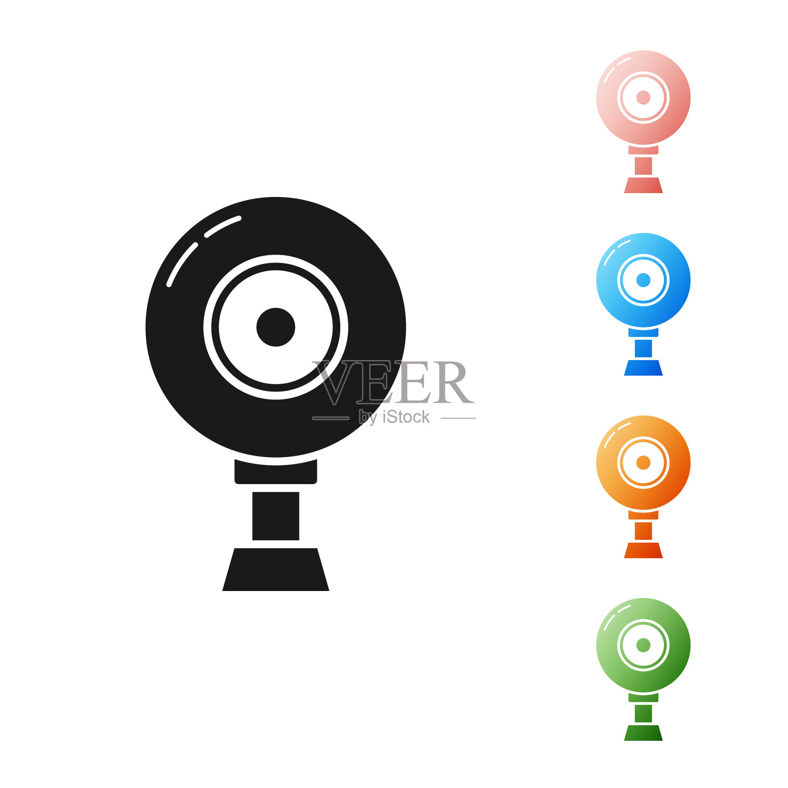 黑色网络摄像头图标孤立在白色背景上图标素材