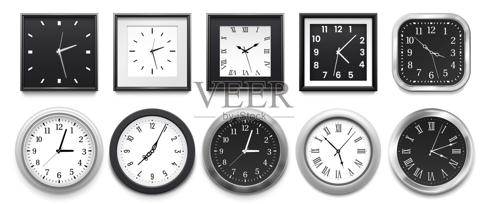 现实时钟现代白色圆墙时钟插画图片素材