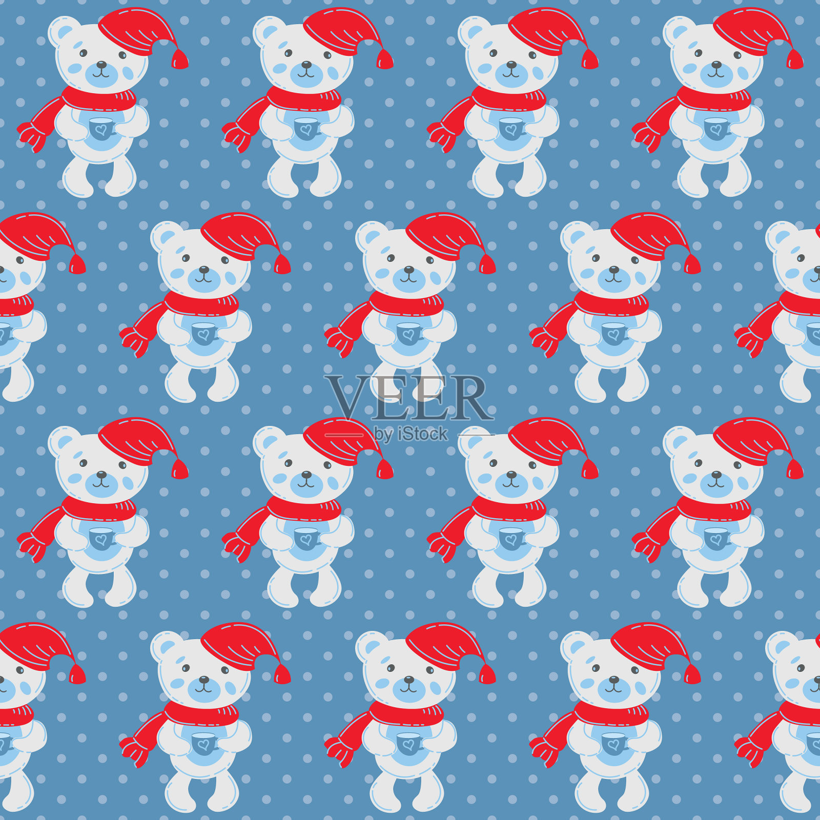 带着杯子的可爱小泰迪熊插画图片素材