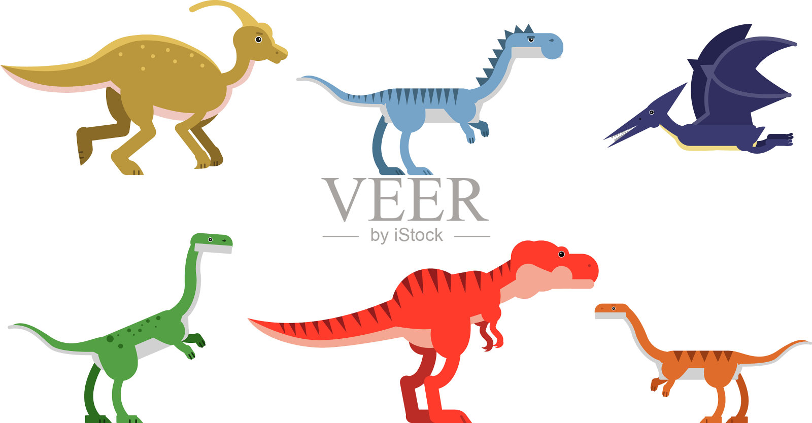 不同种类和颜色的古代恐龙插画图片素材