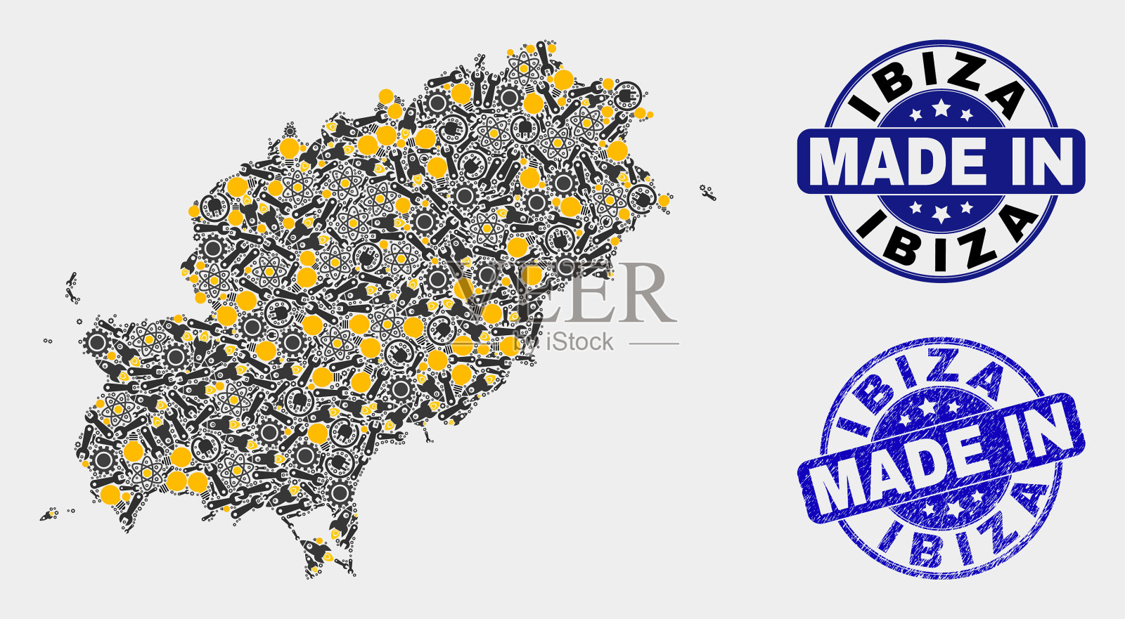 马赛克伊比沙岛地图技术元素及插画图片素材