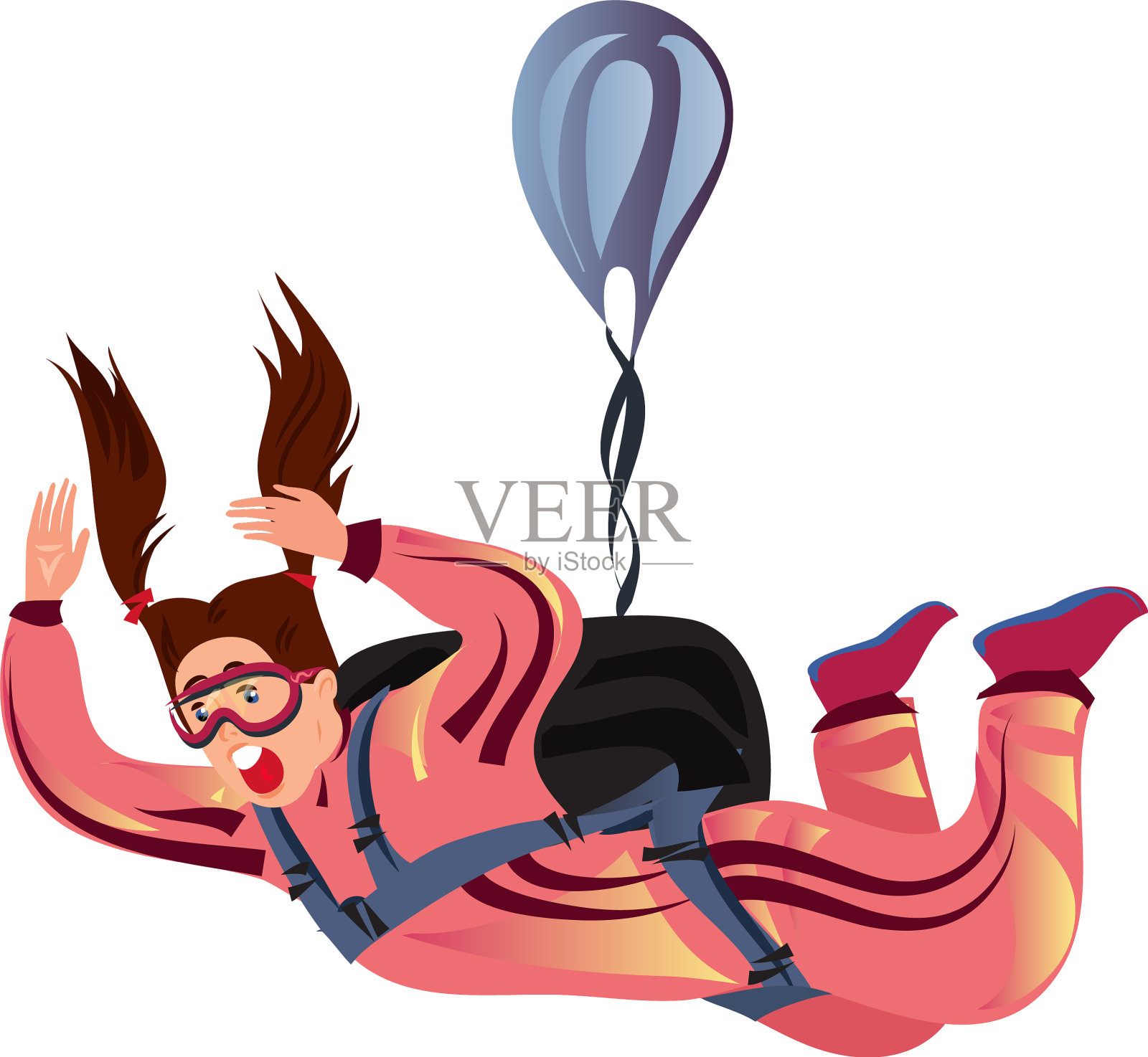 害怕跳伞的女孩落下蓝色设计元素图片