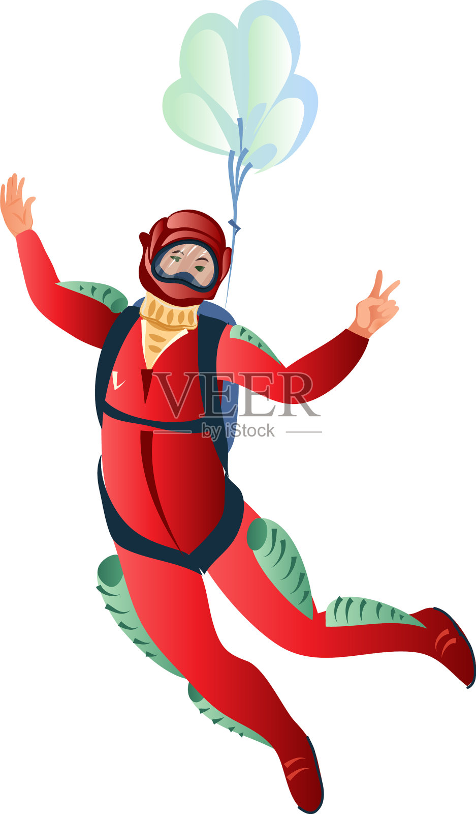 身穿红色跳伞服与蓝色飞行人设计元素图片
